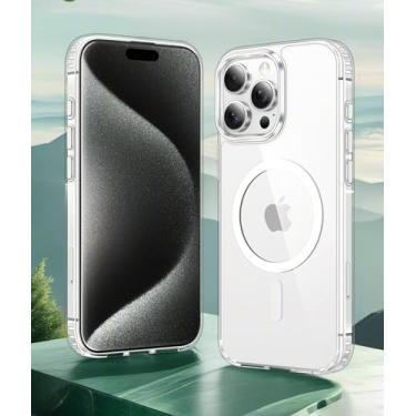 Imagem de Capa para iPhone 15 Pro, compatível com MagSafe,[Não amarela] [Proteção contra quedas de grau militar] Capa magnética protetora à prova de choque para celular, transparente