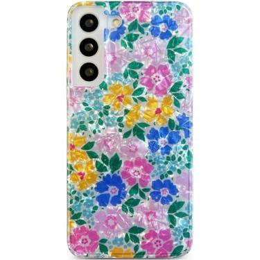 Imagem de Qokey Capa para Galaxy S25 Plus 17.0 cm - Glitter Perolado Pastel Flores Seashell para mulheres, Amortecedor Macio Leve Slim Fit TPU Não Amarelecimento À Prova de Choque Capa de Telemóvel Azul Pó