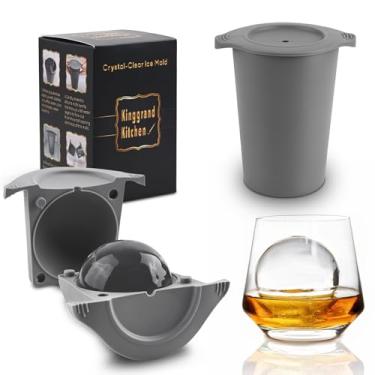 Imagem de Máquina de gelo transparente, máquina de gelo esférica de liberação fácil de 6,3 cm, máquina de gelo transparente de aço inoxidável, moldes de cubo de gelo de silicone premium sem BPA para coquetéis