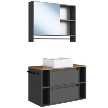 Imagem de Espelheira E Gabinete Suspenso Com Cuba 80cm Mel Grafite Proddy - MILA
