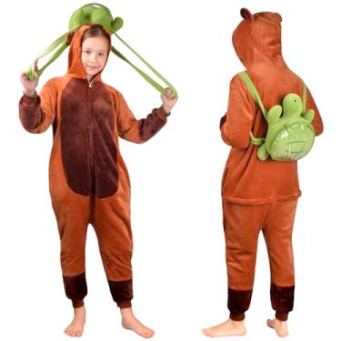 Imagem de Fantasia de capivara de Halloween para crianças - roupa de dormir cosplay com mochila de tartaruga, roupa de casa de animais para meninos e meninas (4 anos a 5 anos) 100 cm