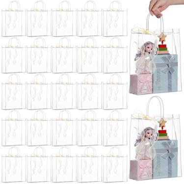 Imagem de WDSHCR 80 peças de sacolas de presente de plástico transparente com alças, sacolas de lembrancinhas de festa com fitas, sacolas reutilizáveis para casamento, chá de bebê, aniversário (transparente 28