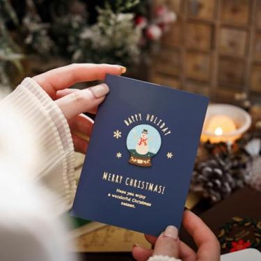 Imagem de Cartão de Natal vintage com globo de neve 3D, cartão comemorativo dourado