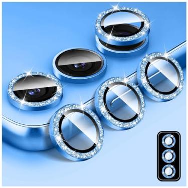 Imagem de Kucheed Protetor de lente de câmera Bling para Samsung Galaxy A06, protetor de tela de vidro temperado, alinhamento automático de glitter, anéis de metal individuais, adesivos de filme