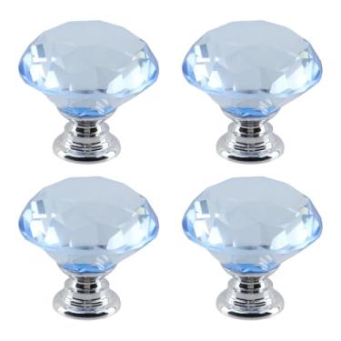 Imagem de Dahszhi 4 peças de diamante de topo plano 30 mm puxador de vidro de cristal puxadores de armário gavetas armário cômoda estante guarda-roupa, prata-azul claro
