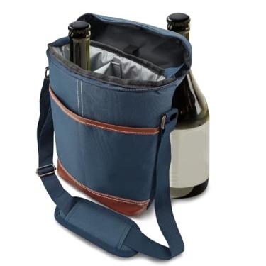 Imagem de Bagentry Bolsa térmica de vinho azul para 2 garrafas, sacola térmica para transporte de vinho com dispensador oculto e alça de ombro ajustável para viagens, festas, jantares, piqueniques, presentes