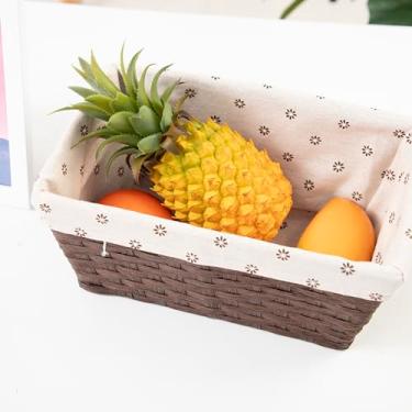 Imagem de Cesta de armazenamento quadrada de salgueiro semitecido, interior xadrez, ideal para organização doméstica (39 x 23 x 14 cm)