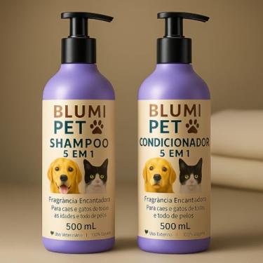 Imagem de Kit Shampoo e Condicionador 5 em 1 Blumi Pet para Cães e Gatos | Limpa, Hidrata, Nutre, Desembaraça e Dá Brilho | 100% Vegano com Fragrância Encantadora