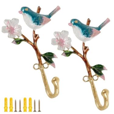 Imagem de 2 ganchos decorativos de parede, ganchos para pássaros, cabide de casaco, gancho vintage para pendurar na parede para chaves, toalhas, casacos, chapéus (estilo 2, 2)