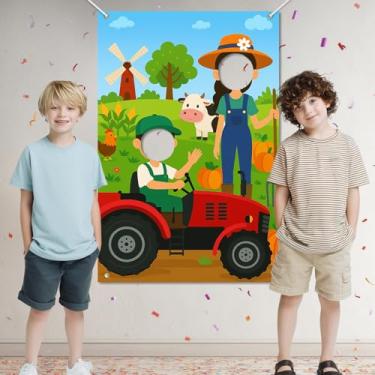 Imagem de HOMETITUTE Farm Life Capa de porta com foto 99 x 139 cm trator tema animal de fazenda decorações de festa para fundo de sinalização decoração interna e externa