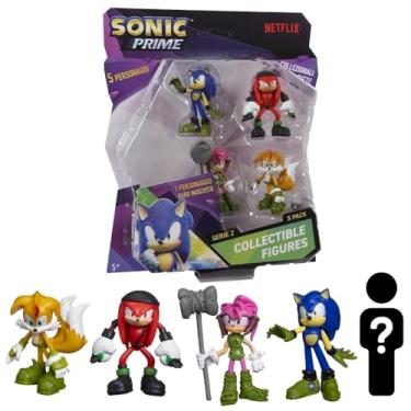 Imagem de Kit com 5 Bonecos Colecionáveis 6,5cm Sonic Prime - Sonic, Knucks, Thorn Rose e Tails