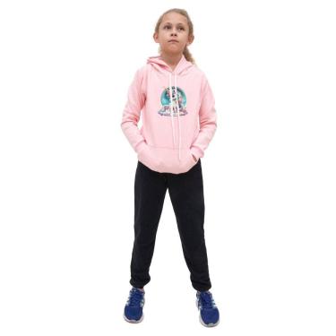 Imagem de Conjunto Infantil Menina Estampa Unicornia Colorida Blusa Canguru e Calça Moletom Toque Macio