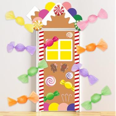 Imagem de Fiwochic Conjunto de 32 peças de decoração de porta de casa de pão de gengibre de Natal DIY 3D tema de doces adereços de cabine de fotos pano de fundo para Natal, aniversário, chá de bebê, artigos de