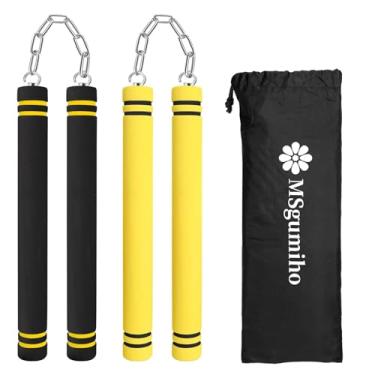 Imagem de MSGumiho Nunchucks Safe Foam Rubber Training Nunchucks Nunchakus com corrente de aço para crianças, adultos e iniciantes prática e treinamento (1 preto + 1 amarelo)