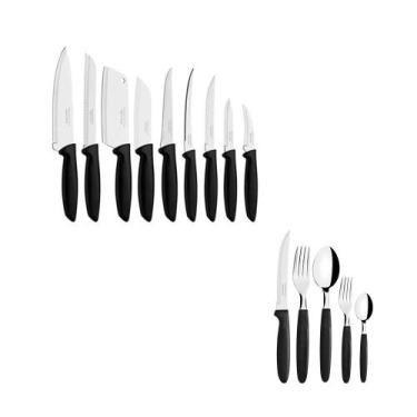 Imagem de KIT - 2 Faqueiros Inox 30 Peças Ipanema Preto + 1 Conjunto Facas 9pç -
