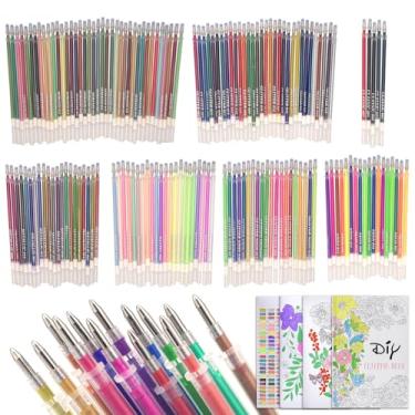 Imagem de Recargas de caneta de gel, pacote com 180 refil de canetas de gel neon pastel Morandi metálicas para adultos, livros de colorir, desenhar, rabiscar, artesanato, scrapbook, diário