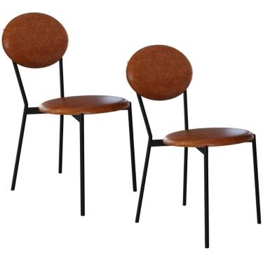 Imagem de Kit 02 Cadeiras Estofada Para Sala De Jantar Azuri Preto C01 Courino Caramelo - Lyam Decor