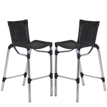 Imagem de Kit 2 Banquetas Alumínio Fortaleza Alta Para Trama Original Preto