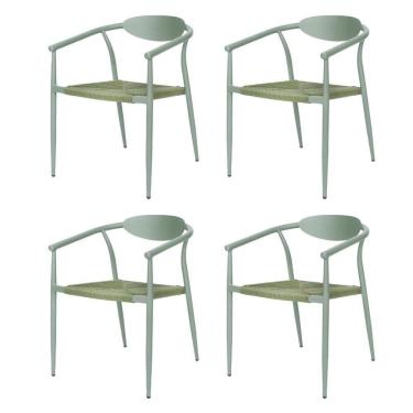 Imagem de Kit 4 Cadeiras Empilhável Isla Fratini Em Alumínio Verde Assento Com Trama De Corda Náutica Verde