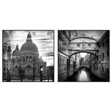 Imagem de Kit Com 2 Quadros Decorativos Cidades Com Moldura Para Sala Quarto Escritório 42x42 Cidades 002