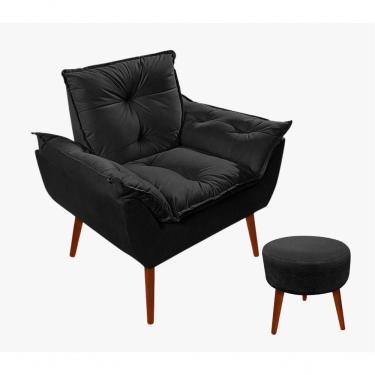 Imagem de Kit C-01 Poltrona Opala + 01 Puff Redondo Danny Suede Preto