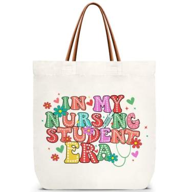 Imagem de ZEDEV Bolsa feminina de lona para enfermeira, bolsa de ombro floral reutilizável para trabalho, compras, academia, presentes de agradecimento de enfermeira para graduação, aposentadoria, mãe, amiga