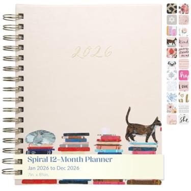 Imagem de WORLD TRAVELER Agenda 2026 semanal e mensal - 19 cm x 21 cm capa dura janeiro dezembro espiral agenda diária 2026 lista de tarefas, tamanho 17 x 21 cm, multi pêssego