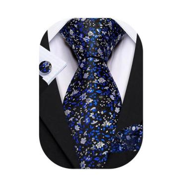 Imagem de Conjunto de gravatas Barry.Wang 150 cm de seda floral com abotoaduras