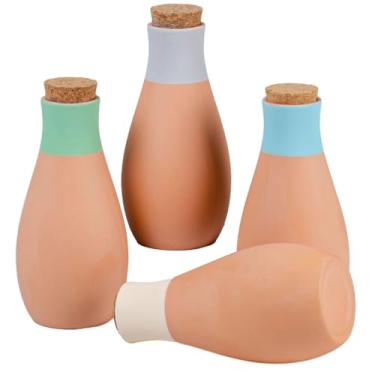 Imagem de 4 pontas autoirrigáveis de terracota para plantas ao ar livre, generosas soluções de irrigação de cerâmica com vaso sanitário de cortiça, adequado para jardins, reduz o desperdício de água, vem em