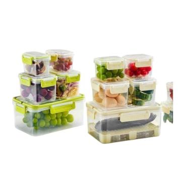 Imagem de Conjunto de 5 Potes Plásticos com Tampa e Cesto Organizador, Potes e Porta-Mantimentos,Armazenamento e Organização de Cozinha - Cores Sortidas