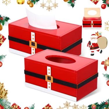 Imagem de Thyle Caixa de lenços de Natal retangular de madeira para lenços faciais Papai Noel capa de caixa facial para Natal, banheiro, cozinha, quarto, penteadeira, bancada, suportes noturnos