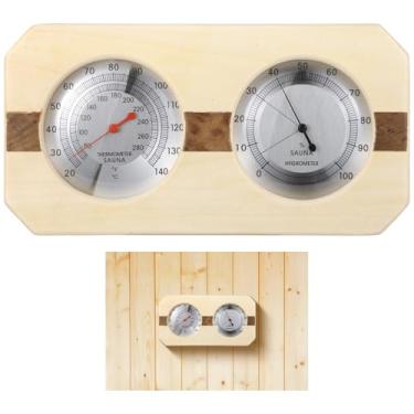 Imagem de Termômetro e higrômetro de sauna Wj-10C com base de madeira, mostrador duplo, tela Fahrenheit e estrutura de metal resistente