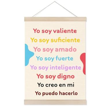 Imagem de Welshower Moldura para pôster Boho Spanish Classroom, Yo Soy Valiente, citações inspiradoras motivacionais, impressões de arte de parede, decoração para sala de aula, quarto infantil, sala de jogos