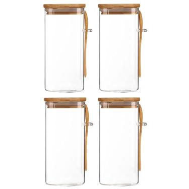 Imagem de Kit 4 Potes Hermético de Vidro com Tampa e Colher de Bambu 1,3L