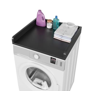Imagem de HOTLUU Bancada de lavadora e secadora, 69,8 cm P x 70 cm L x 8 cm A, bancada para lavadora e secadora com almofadas antiderrapantes e trilhos de borda de canto redondo, organização de lavanderia
