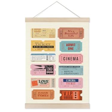 Imagem de Welshower Moldura de suporte de pôster de bilhete vintage, retrô descolado, avião, cinema, bilhete de cinema, arte de parede, decoração para casa, quarto, sala de estar, dormitório, apartamento, 30,5