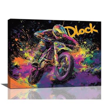 Imagem de Arte de parede de fotos de motocicleta, decoração de parede de motocicleta de grafite, pintura de impressão em tela esportiva de corrida, arte moderna emoldurada para sala de estar, escritório, quarto