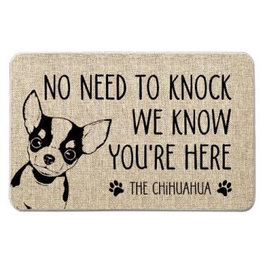 Imagem de QIONG MENG Tapete de porta de cachorro Chihuahua Welcome Capachos de 43 x 68 cm Não há necessidade de bater We Know You're Here Tapete de entrada, casa de fazenda, casa, cozinha, chão, fronteira, para