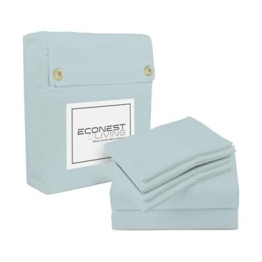 Imagem de ECONEST LIVING Jogo de lençol solteiro 100% algodão egípcio GG - 1000 fios, 4 peças, solteiro, GG, conjunto de lençóis de cama solteiro GG, 40,6 cm de altura - azul claro