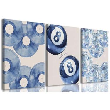 Imagem de 3 peças na moda azul Lucky Me 8 bolas arte de parede bola discoteca pôster decoração de parede imagens azul disco pintura impressões arte para quarto de meninas Dormpreppy decoração de quarto azul, 40