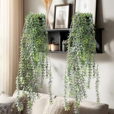 Imagem de Yarmare Planta artificial pendurada, 2 peças, planta sintética, videira de hera, trepadeiras falsas de eucalipto, vegetação em vaso para parede, sala de estar, prateleira, escritório, banheiro