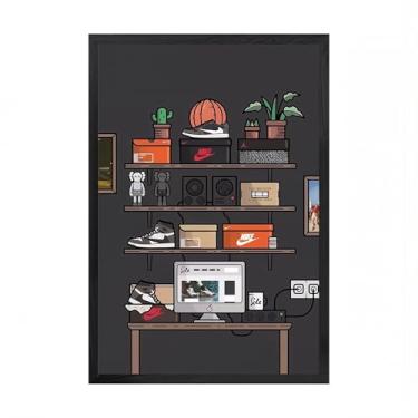 Imagem de Mofesun Cartazes de sapatos, pôster de tênis Hypebeast, arte de parede de prateleira de tênis, decoração de quarto Hypebeast, decoração de arte de parede para quarto de meninos e meninas, coleção de
