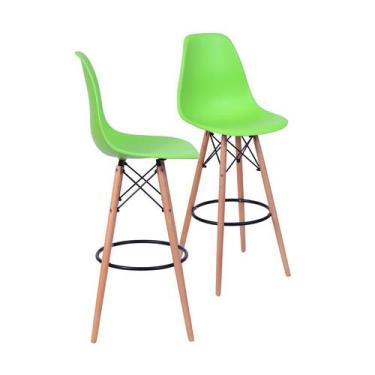 Imagem de Kit 02 Banquetas Boxbit Dkr Eames Polipropileno Verde Base Madeira, VE