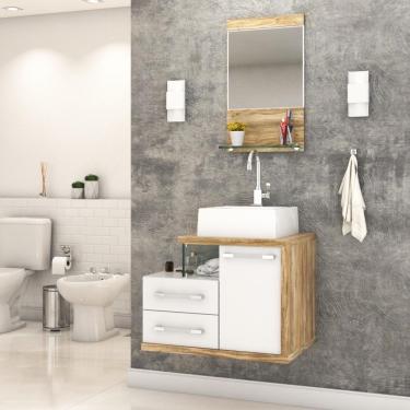 Imagem de Gabinete Para Banheiro C-cuba Q355 E Espelheira Legno 651 Branco Chess C-carvalho