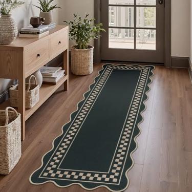 Imagem de LORWER Tapete xadrez de juta fácil, corredor de cozinha 5 x 15 cm, tapete lavável para corredores, tapete de casa de fazenda, antiderrapante para uso interno e externo, tapete de porta preto para