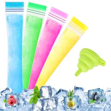Imagem de 200 sacos descartáveis de molde de picolé, selos duplos com zíper, livre de BPA, espesso, 1 funil de silicone, sacos de congelador para picolé DIY, tubos de iogurte, picolé de frutas, moldes de