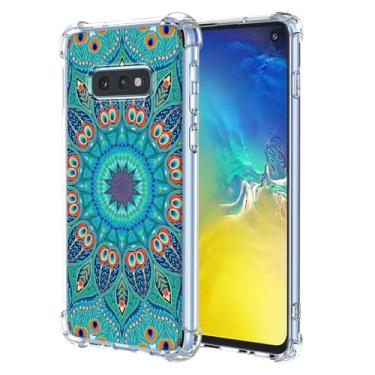 Imagem de WEIOUHR Capa para Galaxy S10E Samsung S10E Capa protetora de TPU macio transparente, design em relevo verde, resistente a arranhões, proteção leve, para Samsung Galaxy S10E (verde pavão)