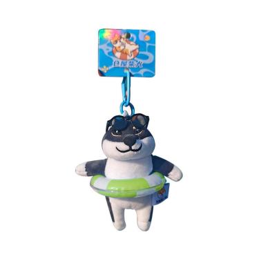 Imagem de Chaveiro de pelúcia Shiba Inu com óculos de sol e anel de natação 12x14cm