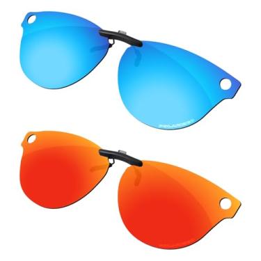 Imagem de Firtox Clipes de óculos de sol unissex polarizados para Ray-Ban Meta Skyler (Gen 2) RW4014 52 mm (tamanho M 52), proteja seus olhos - azul gelo e vermelho laranja