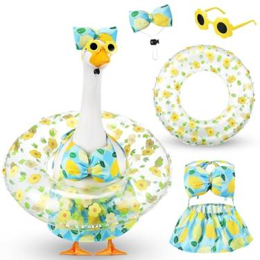 Imagem de Sunnymove Roupas de ganso para varanda de biquíni com óculos de sol e tubo de natação para decoração de estátua de verão de 58 cm (Lemon)